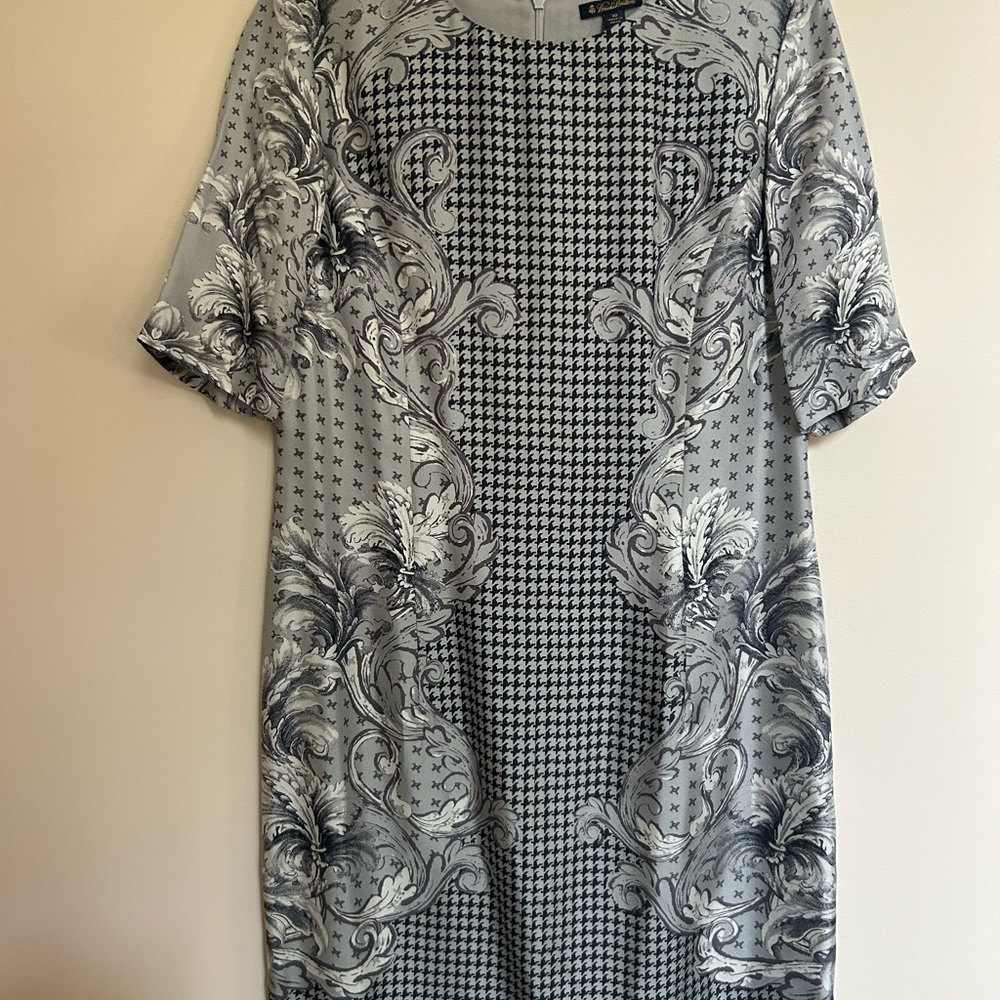 Brooks Brothers Gray and Black Patterned Midi Dress